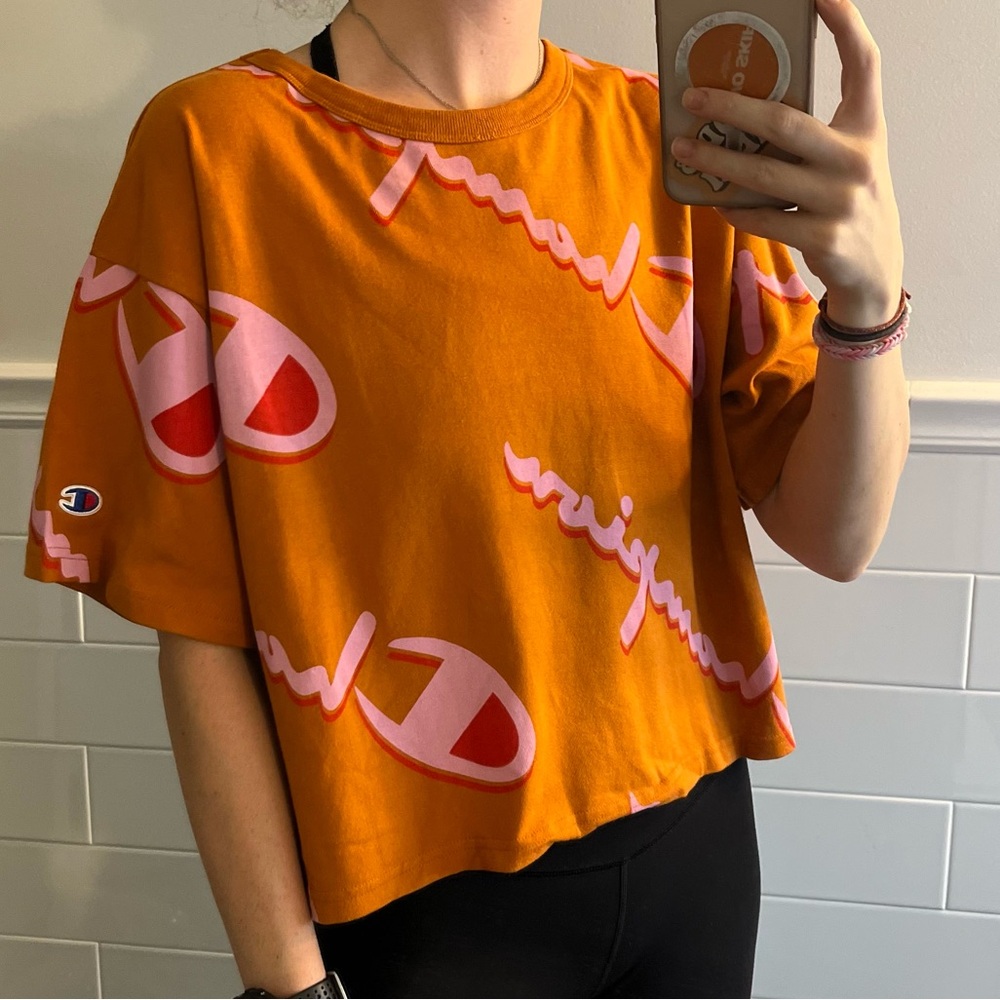 Orange & Pink Champion Cropped T-shirt